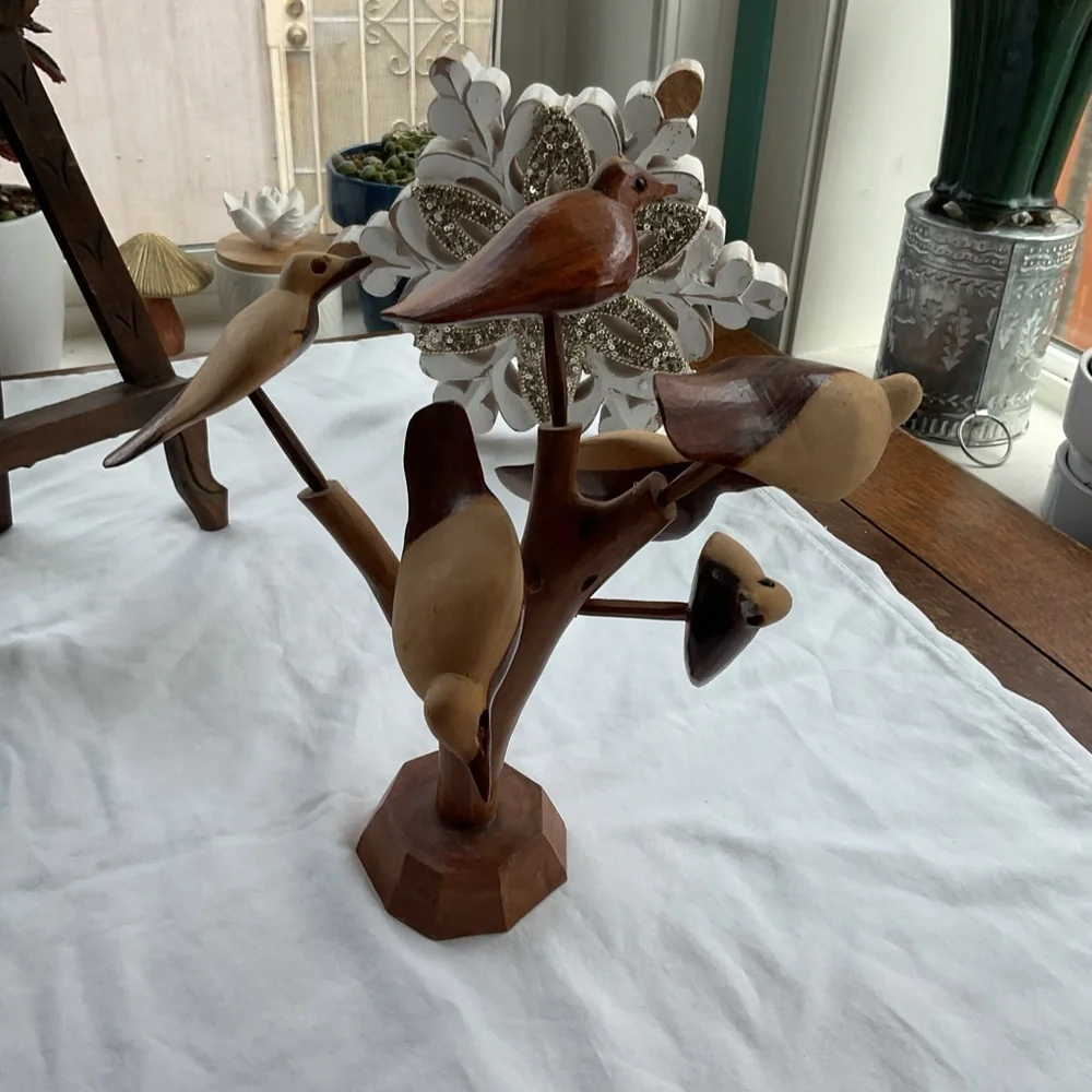 Brown Wooden vintage hand carved birds